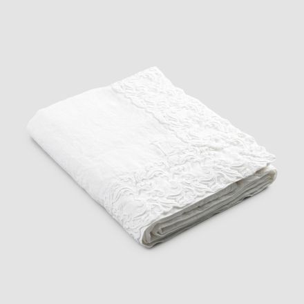 White or Butter Linen Tablecloth with Farnese Lace Rectangular Design - Kippel Viadurini