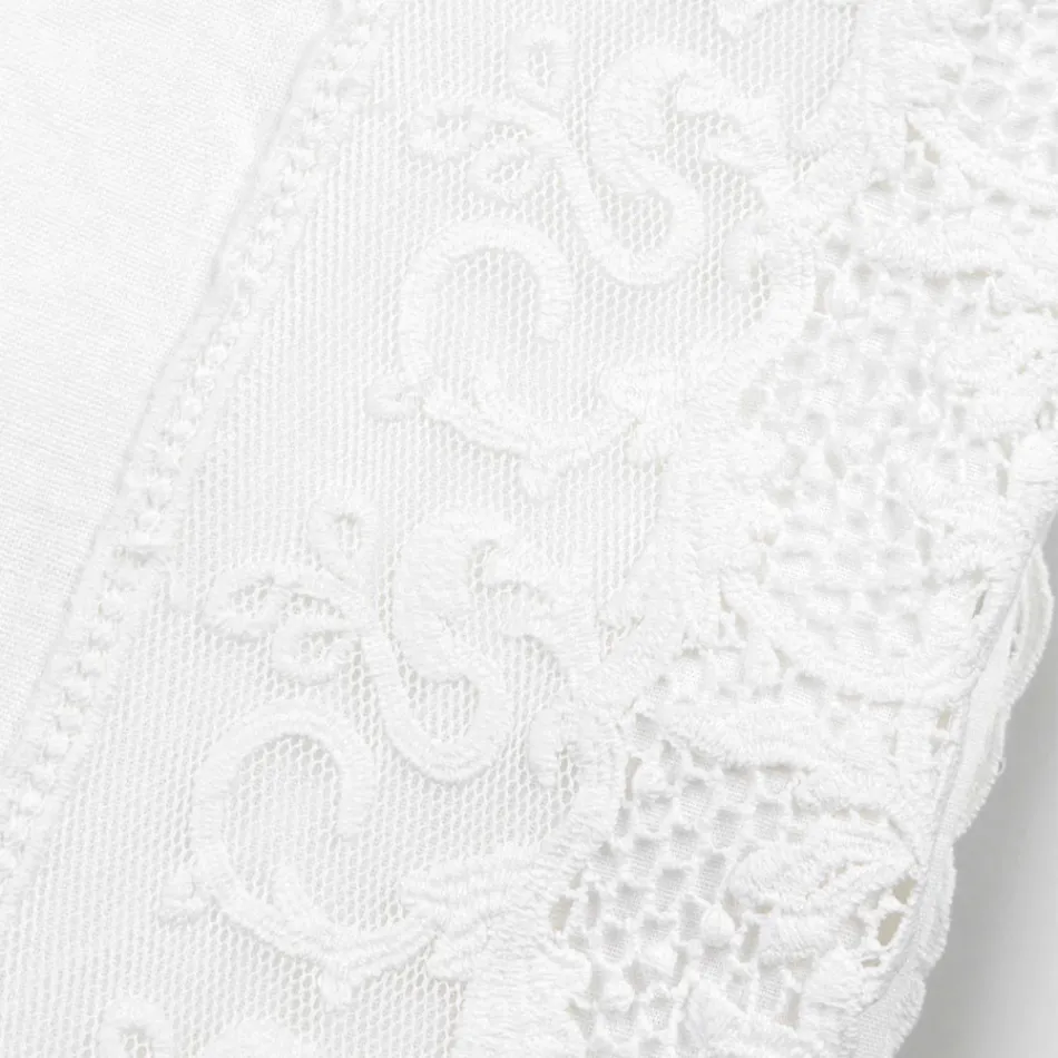 Luxury White Rectangular Linen Tablecloth with Frame or Lace - Davinci Viadurini