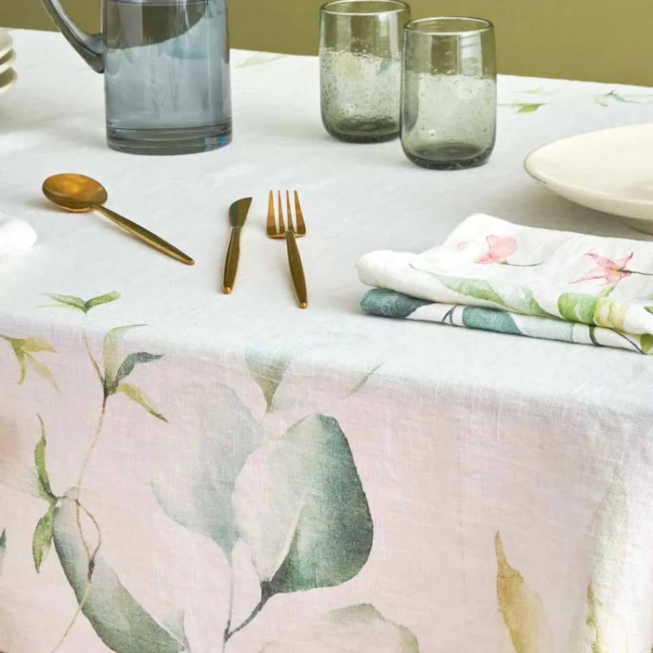 Printed and Garment-washed Pure Linen Tablecloth Made in Italy - Fantasy Viadurini