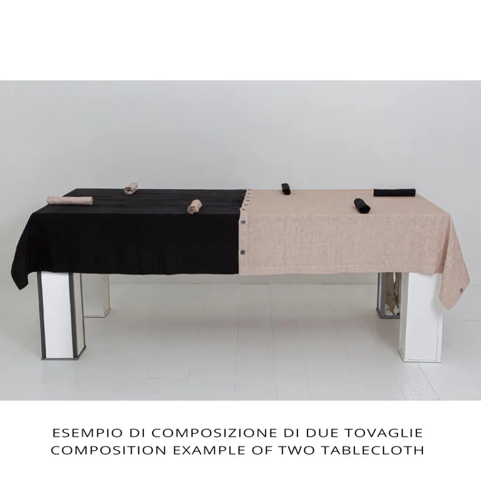 Luxury Modular Colored Linen Tablecloth with Buttonholes and 12 Buttons - Mediterranean Viadurini