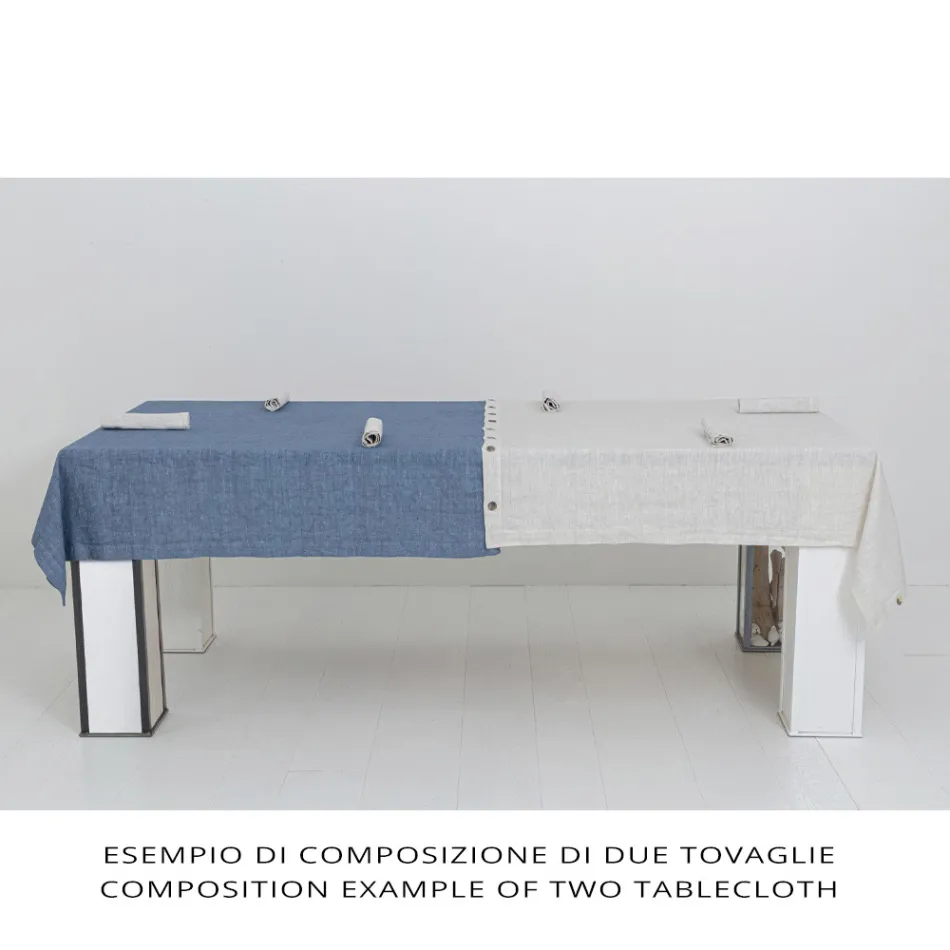 Luxury Modular Colored Linen Tablecloth with Buttonholes and 12 Buttons - Mediterranean Viadurini