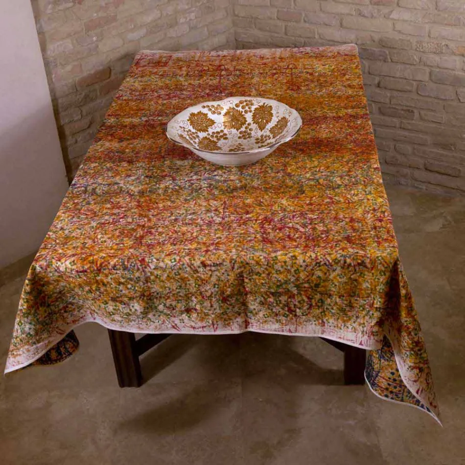 High Quality Italian Crafted Tablecloth in Hand Printed Cotton - Trademarks Viadurini