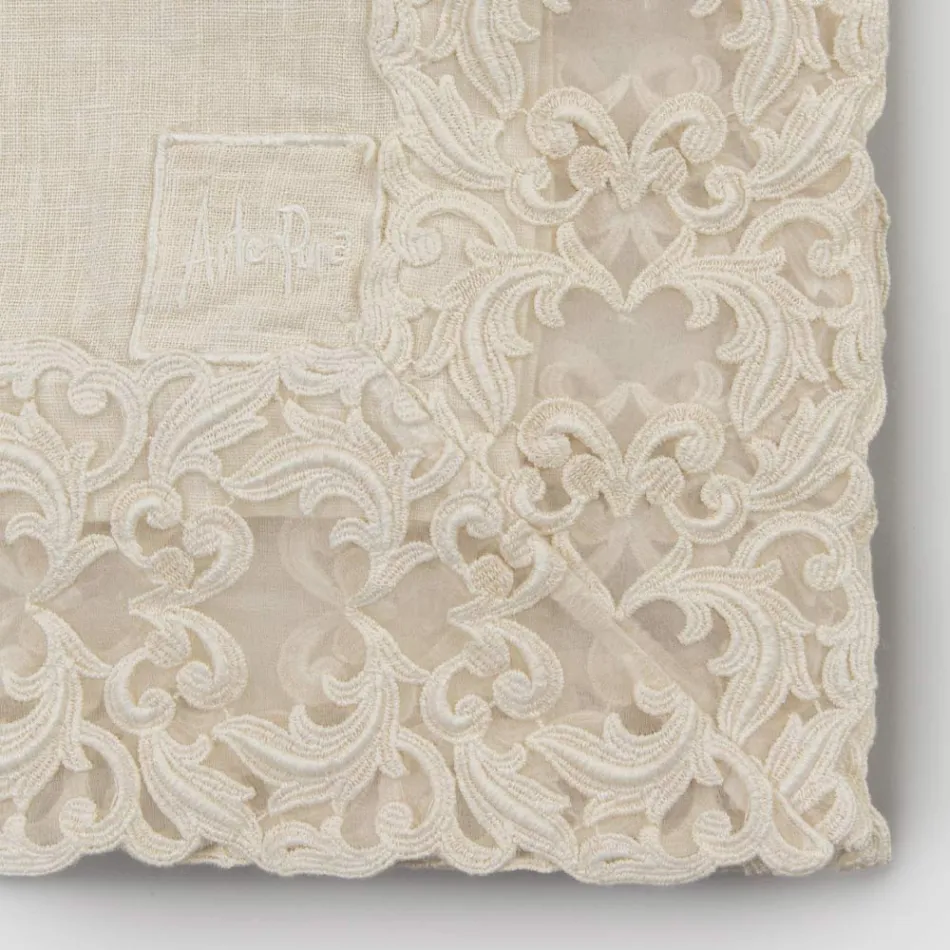 Beige Linen Square Tablecloth with Artisan Luxury Farnese Lace - Kippel Viadurini