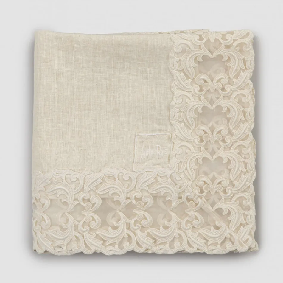 Beige Linen Square Tablecloth with Artisan Luxury Farnese Lace - Kippel Viadurini