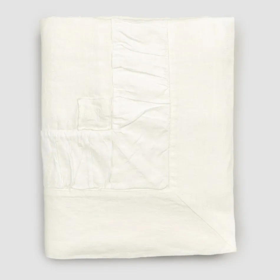 Rectangular Tablecloth in White Linen, Frame and Embossed Fold Edge - Mippel Viadurini