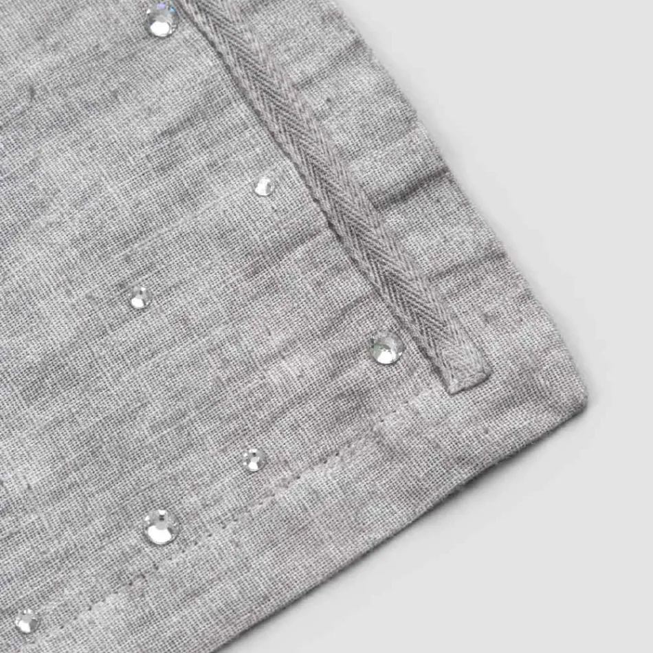 Breakfast Placemats in Gray Linen with Crystals 2 Pieces - Macanno Viadurini