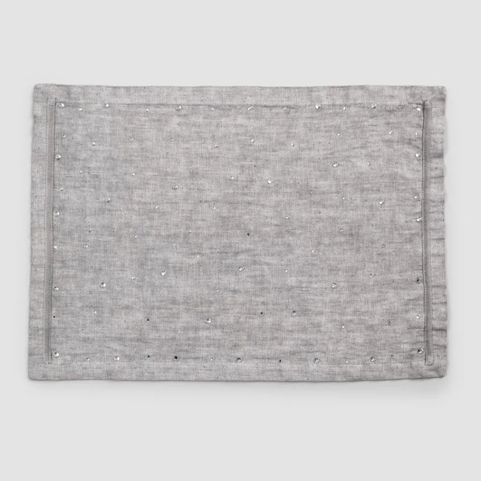 Breakfast Placemats in Gray Linen with Crystals 2 Pieces - Macanno Viadurini