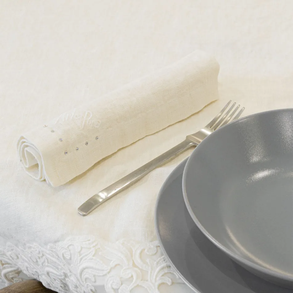 Linen Napkins with Black or Butter Crystals, 6 Pieces Italian Luxury - Prezio Viadurini