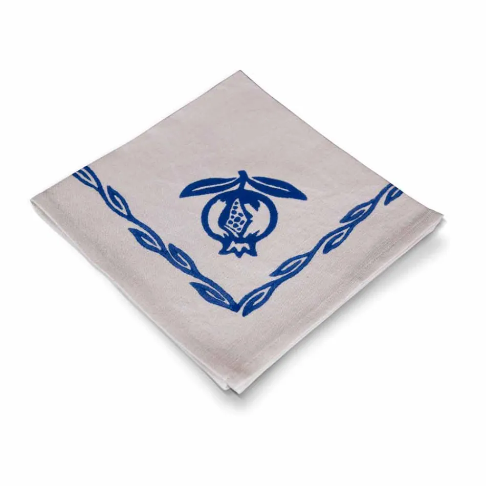 Napkin in Mixed Linen with Hand Print Unique Piece Made in Italy - Brands Viadurini