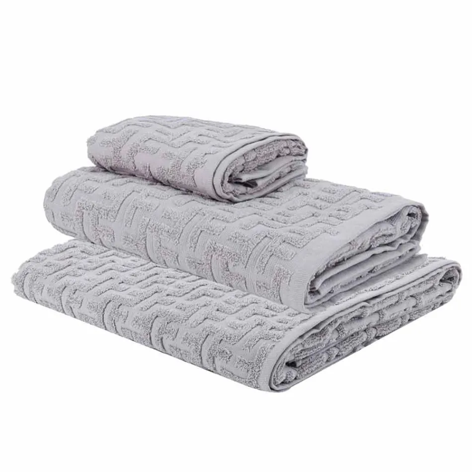 Trio of Bath Towels in Terry Cotton Towel, Face and Guest - Ginestra Viadurini