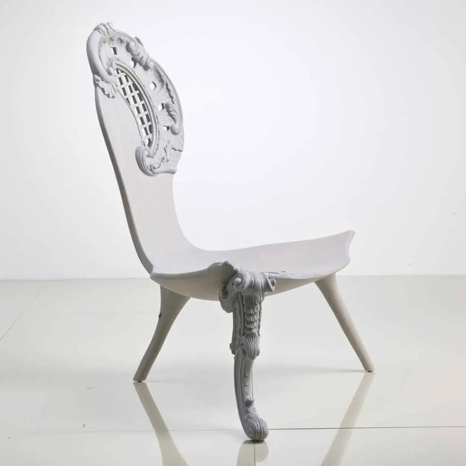 Hand carved throne in solid oak, gray design, Leon Viadurini
