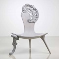 Grey hand carved throne Leon in solid oak, luxury Italian design