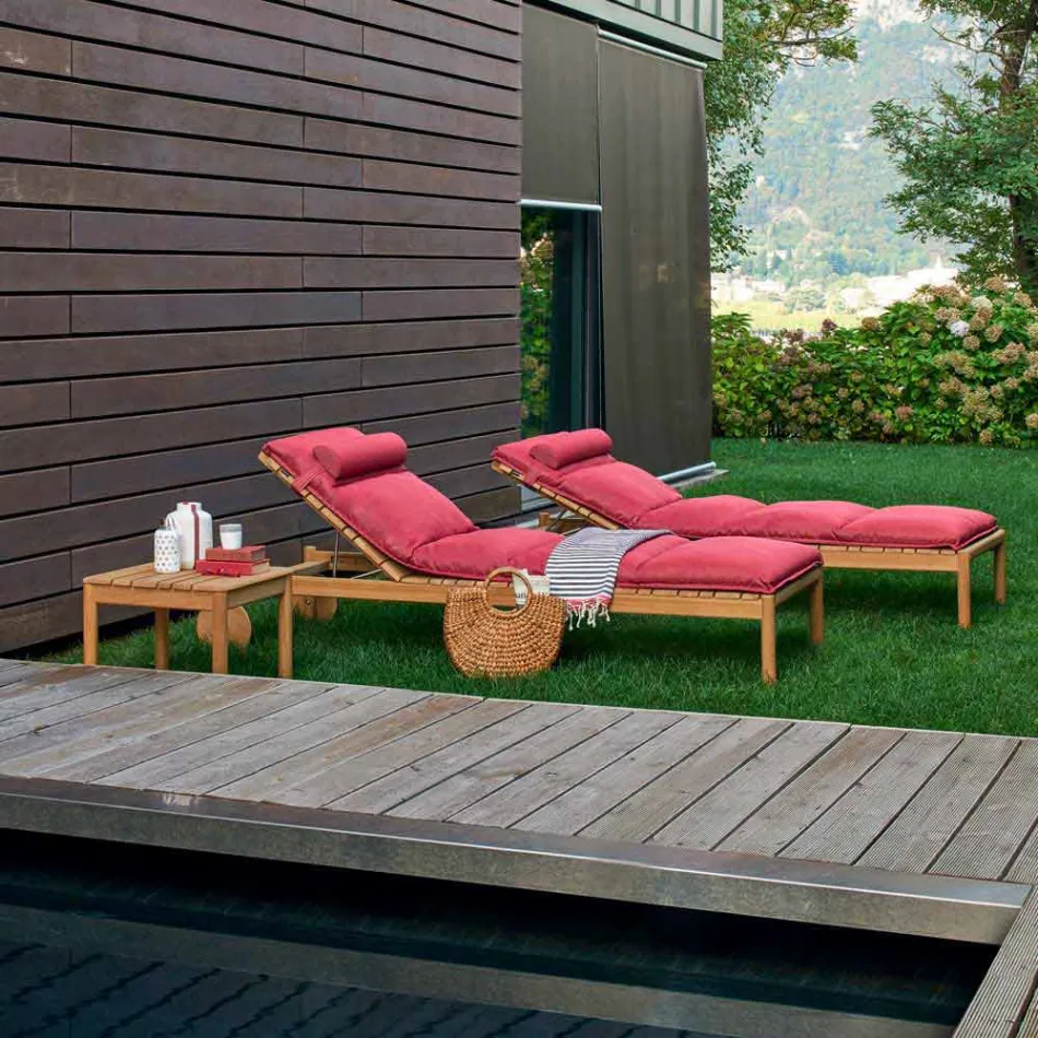 Varaschin Barcode sunlounger with outdoor wheels in teak wood Viadurini