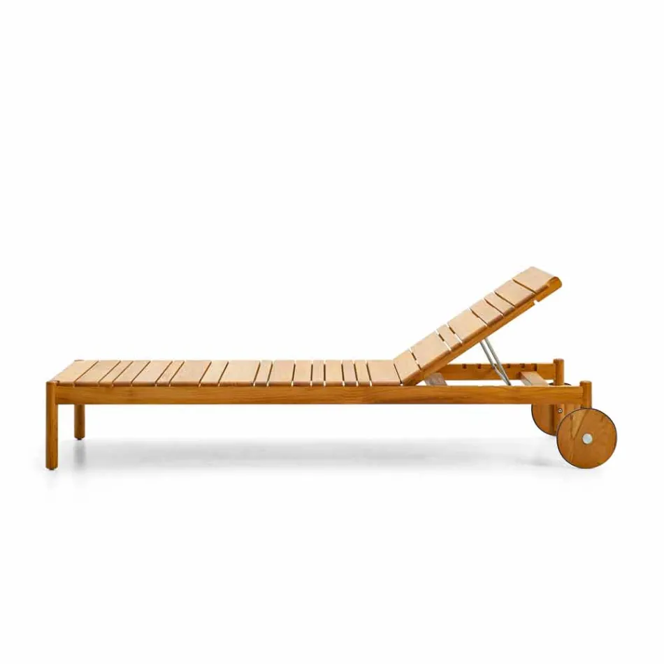 Varaschin Barcode sunlounger with outdoor wheels in teak wood Viadurini