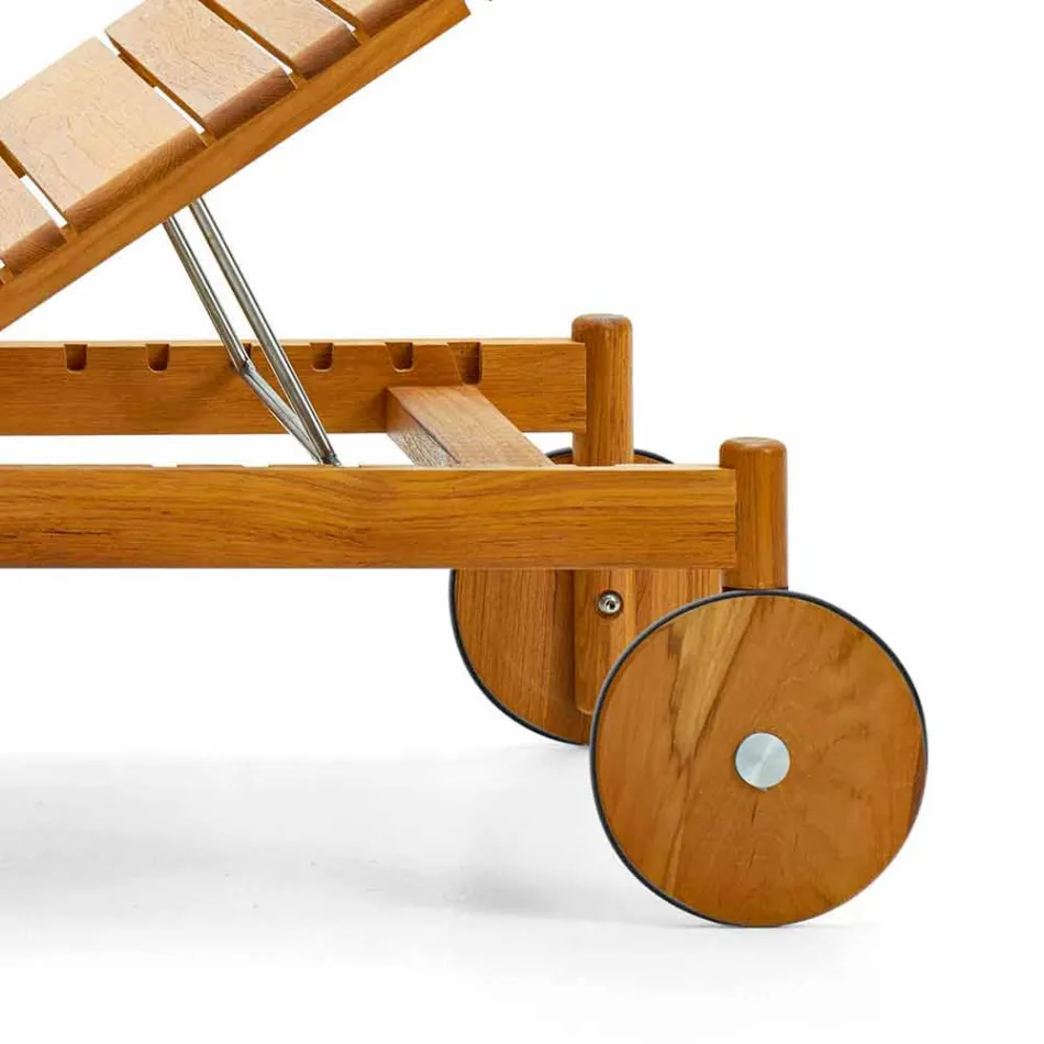 Varaschin Barcode sunlounger with outdoor wheels in teak wood Viadurini