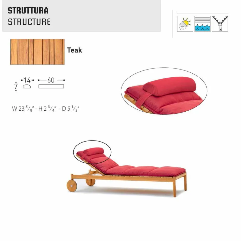 Varaschin Barcode sunlounger with outdoor wheels in teak wood Viadurini