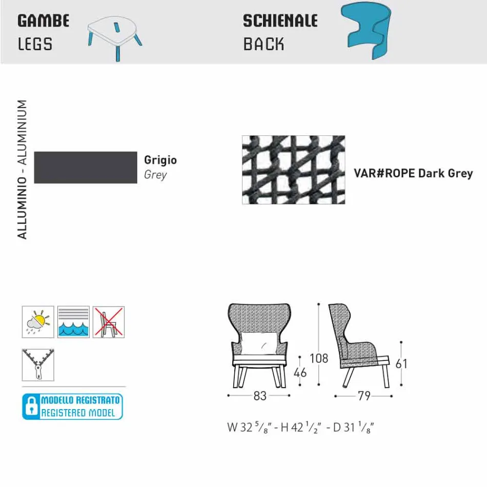 Varaschin Emma modern outdoor armchair with fabric headrest Viadurini