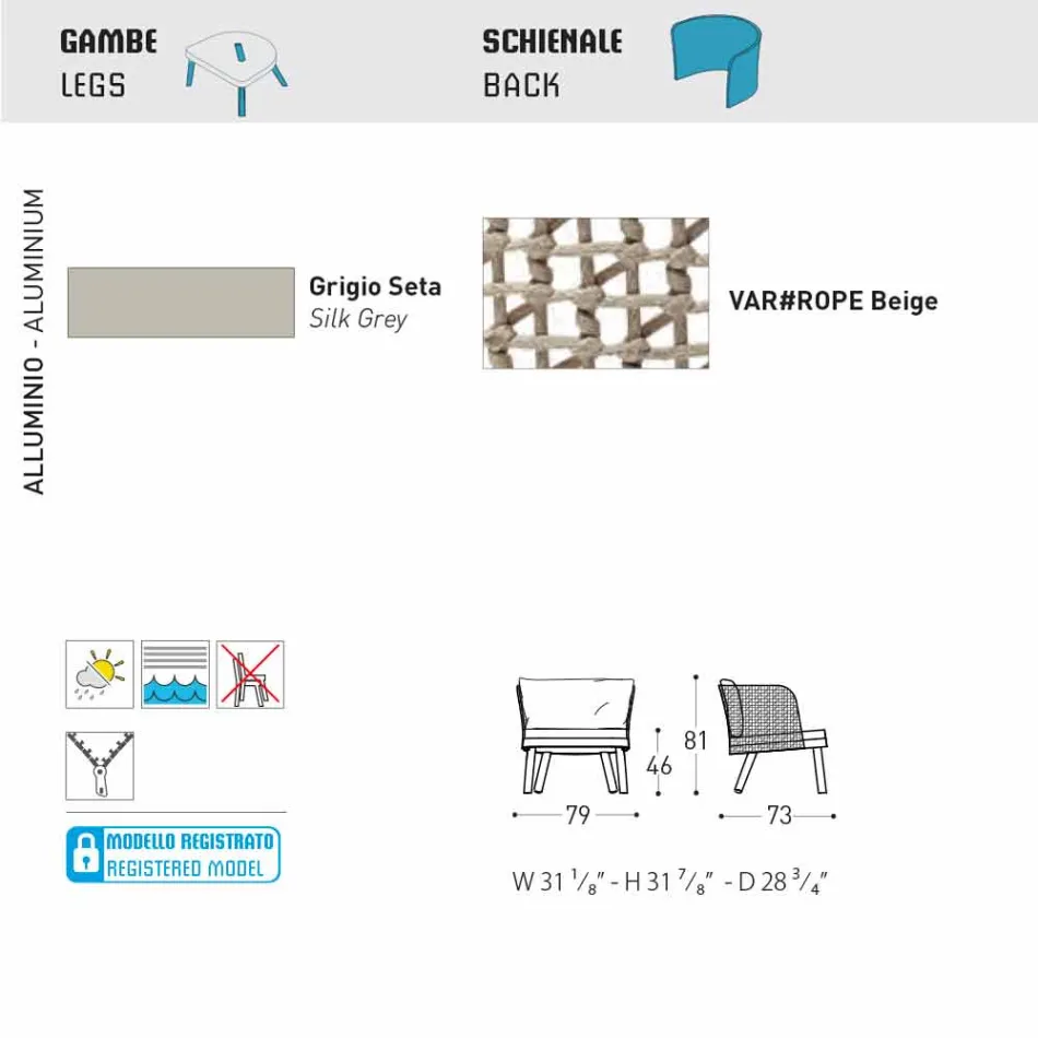 Varaschin Emma garden armchair upholstered in fabric and metal Viadurini