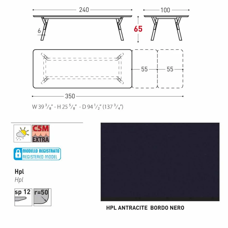 Varaschin Link extending garden table H 65 cm, up to 350 cm Viadurini