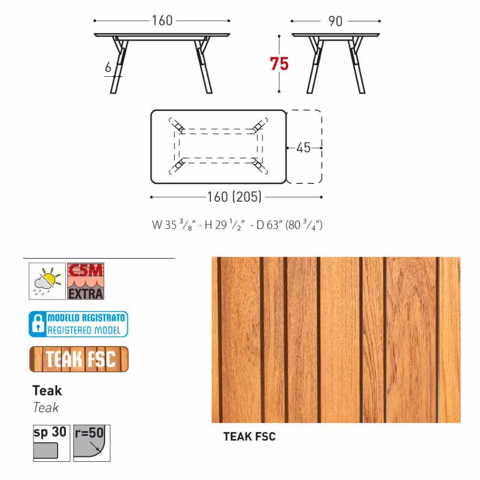 Varaschin Link extensible garden table with teak legs, H75 cm Viadurini