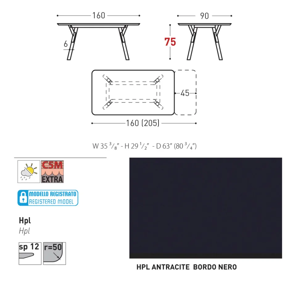 Varaschin Link modern design extendable garden table, H 73.2 cm Viadurini