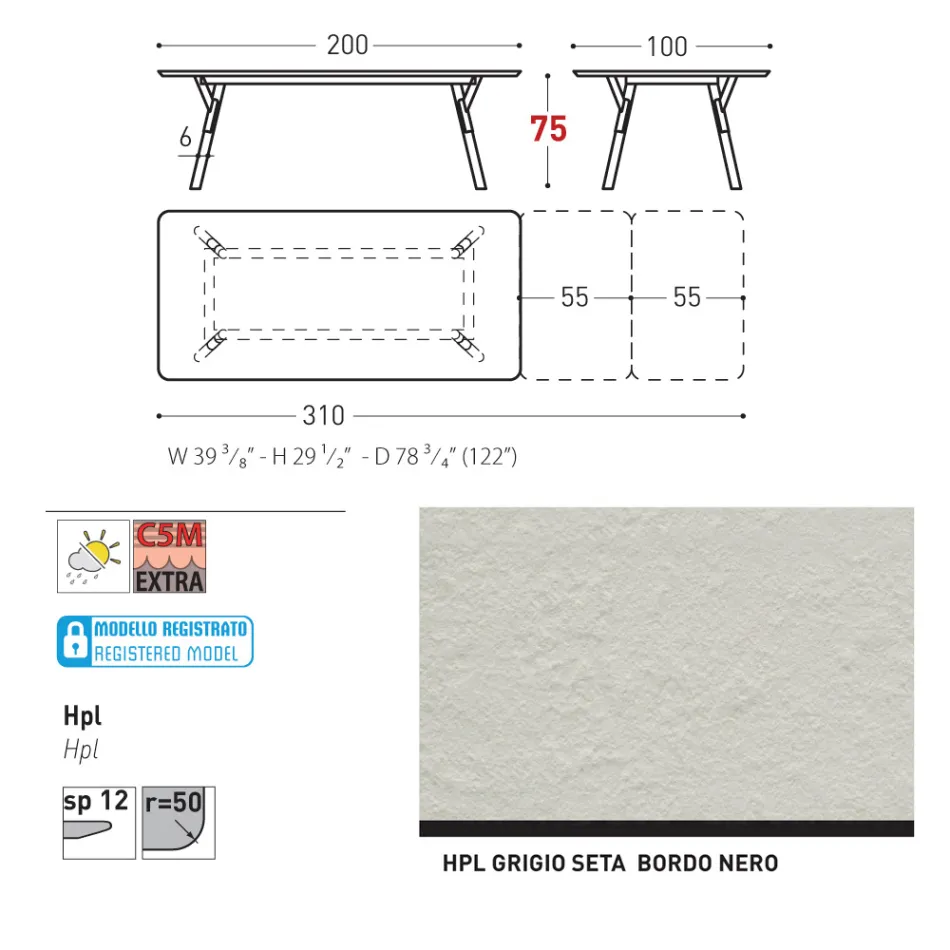 Varaschin Link modern design extendable garden table, H 73.2 cm Viadurini