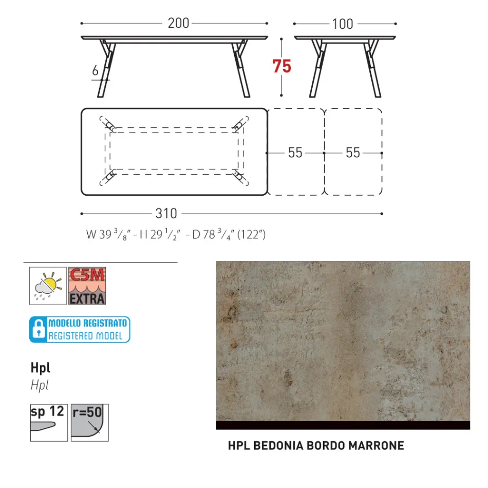 Varaschin Link modern design extendable garden table, H 73.2 cm Viadurini