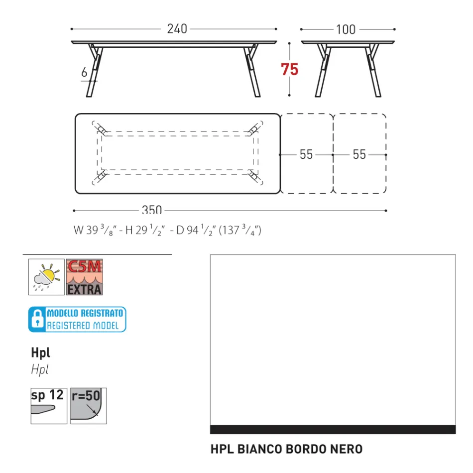 Varaschin Link modern design extendable garden table, H 73.2 cm Viadurini