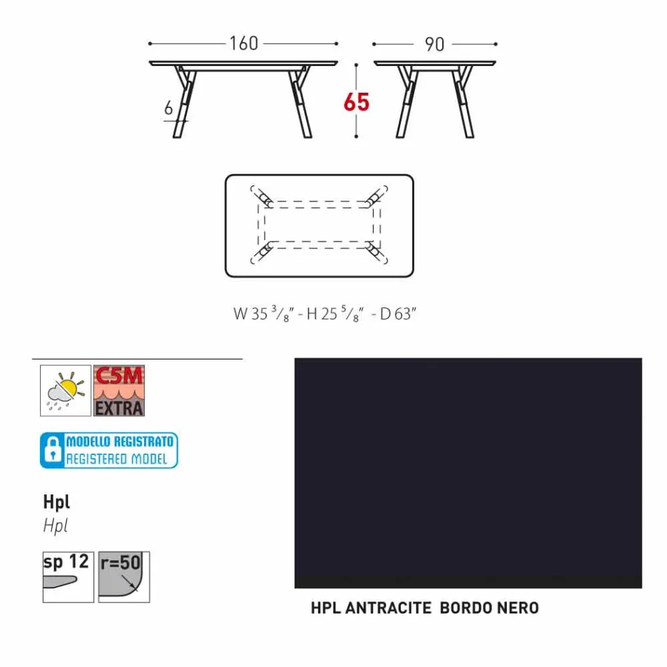 Varaschin Link garden table with teak wood legs, H 75 cm Viadurini