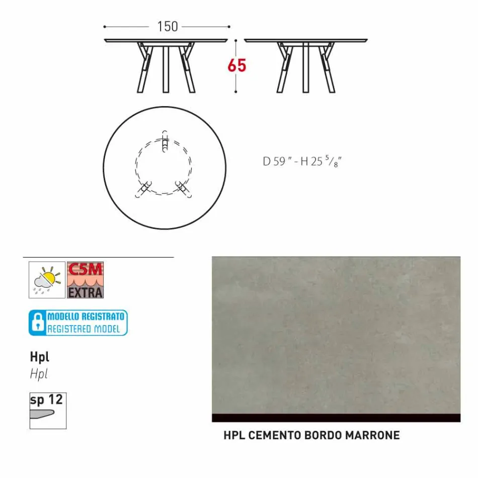 Varaschin Link round outdoor table with teak legs, H 65cm Viadurini