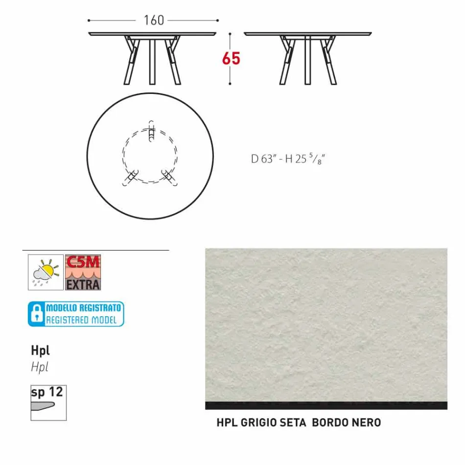 Varaschin Link round outdoor table with teak legs, H 65cm Viadurini