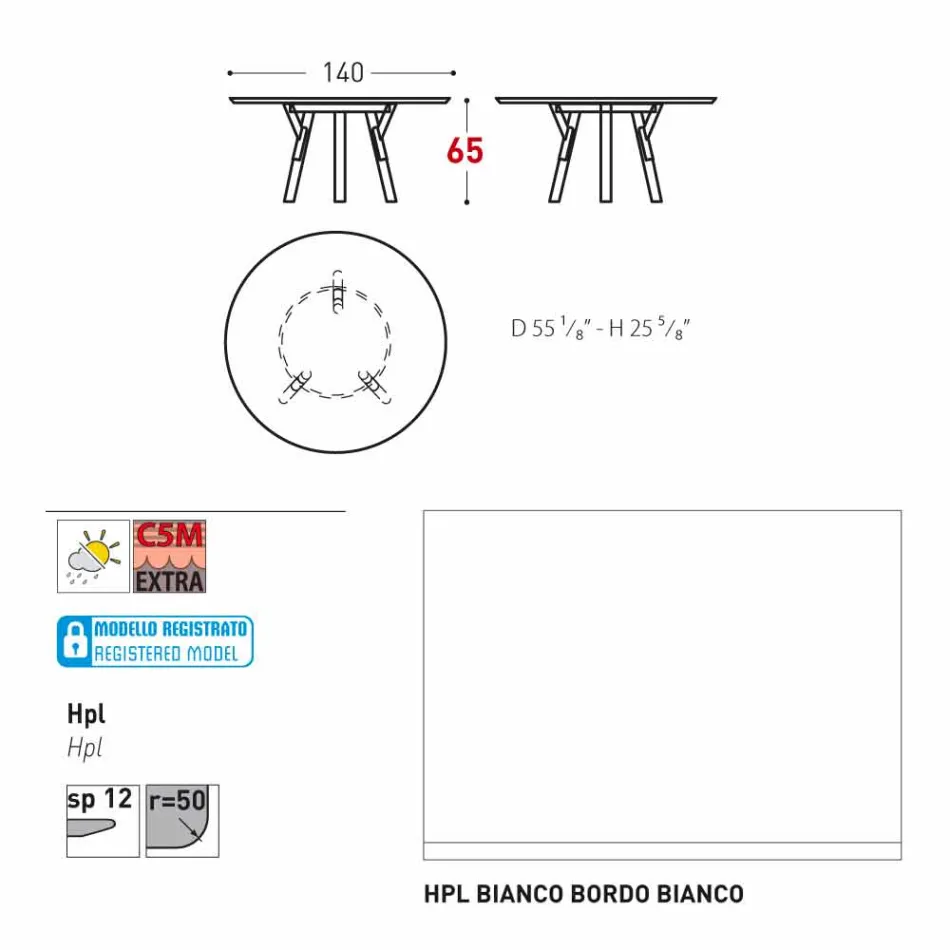 Varaschin Link round outdoor table with teak legs, H 65cm Viadurini