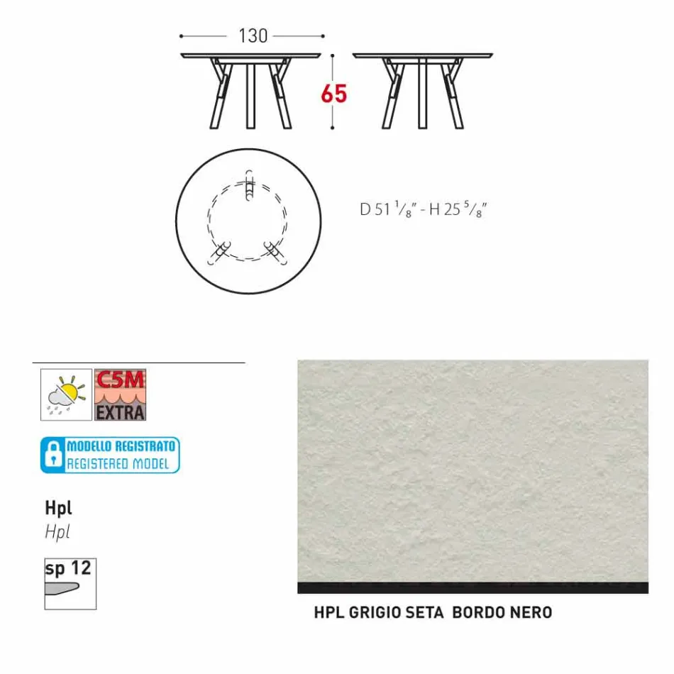 Varaschin Link round outdoor table with teak legs, H 65cm Viadurini