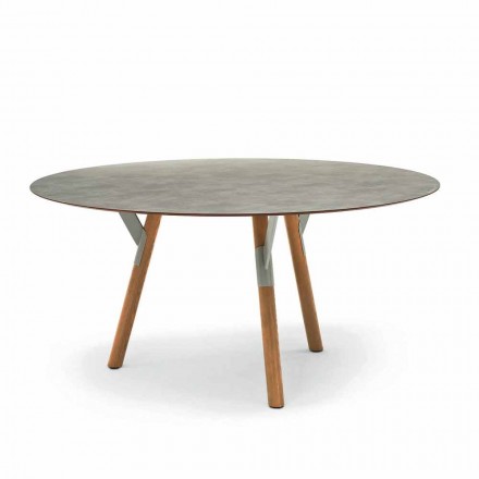 Varaschin Link round outdoor table with teak legs, H 65cm Viadurini
