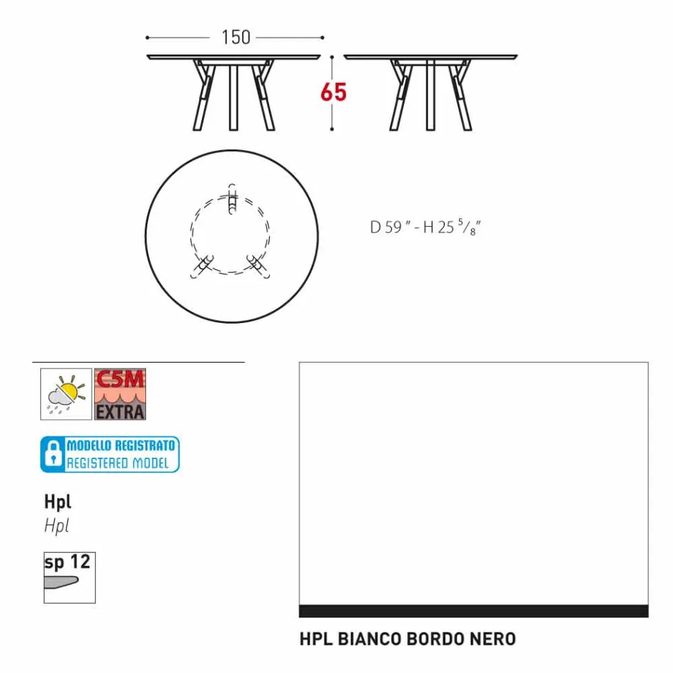 Varaschin Link round outdoor table with teak legs, H 65cm Viadurini