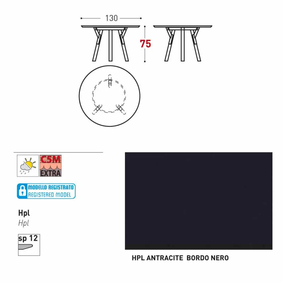 Varaschin Link round garden table with teak legs, H 75cm Viadurini