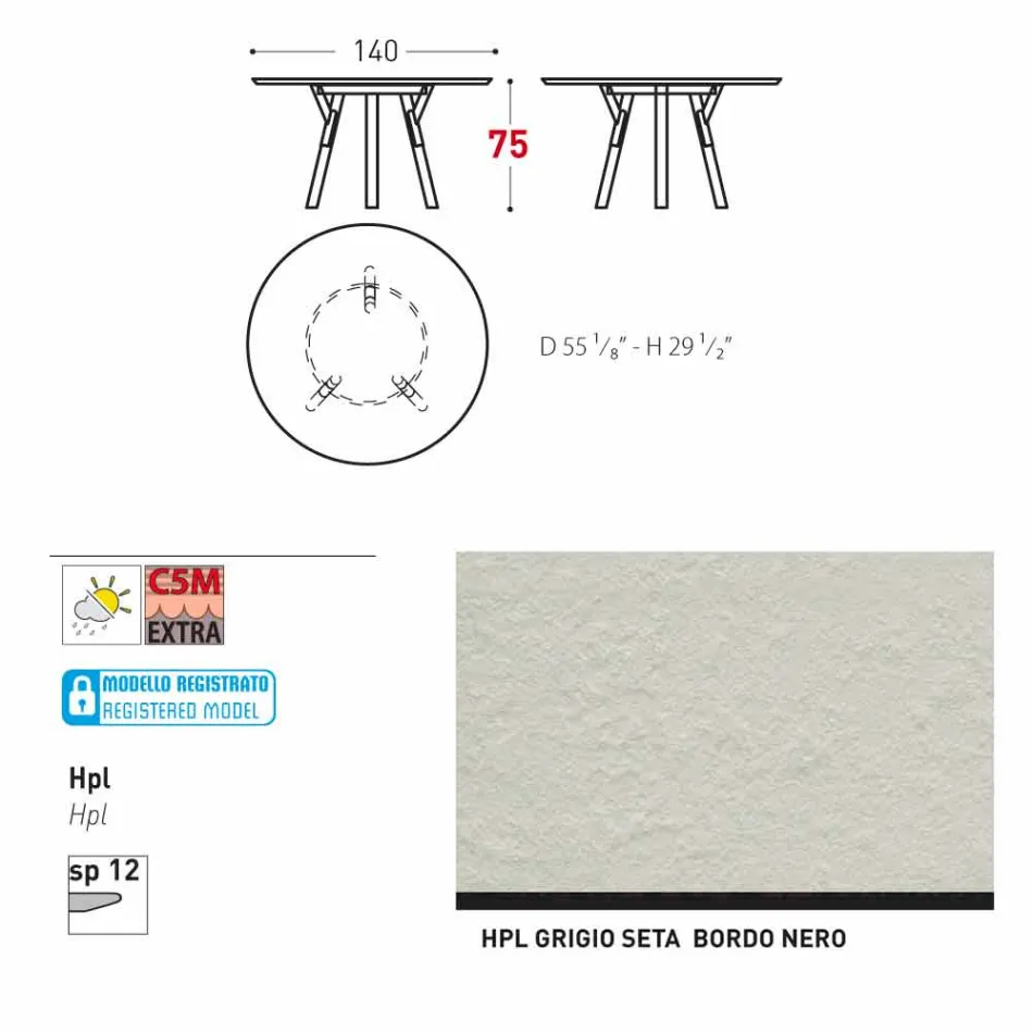 Varaschin Link round garden table with teak legs, H 75cm Viadurini