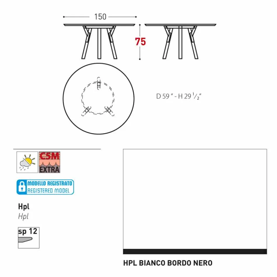 Varaschin Link round garden table with teak legs, H 75cm Viadurini