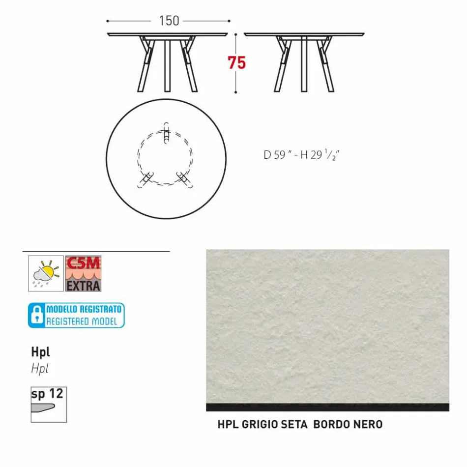 Varaschin Link round garden table with teak legs, H 75cm Viadurini