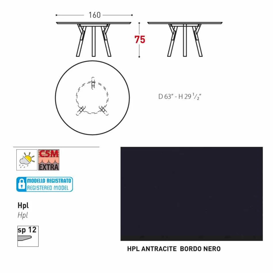 Varaschin Link contemporary garden round table, H 75 cm Viadurini