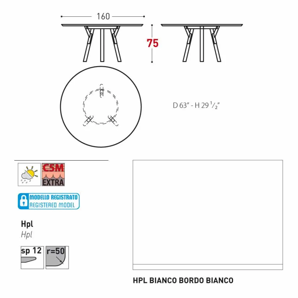 Varaschin Link contemporary garden round table, H 75 cm Viadurini