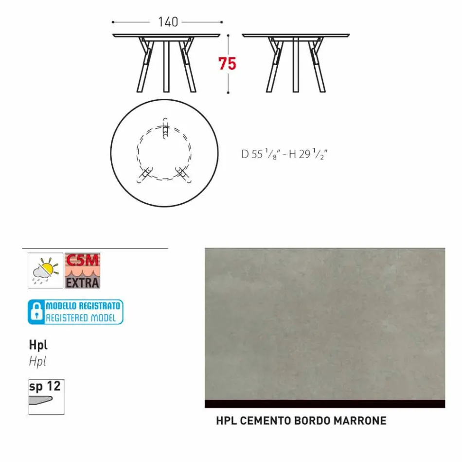 Varaschin Link contemporary garden round table, H 75 cm Viadurini