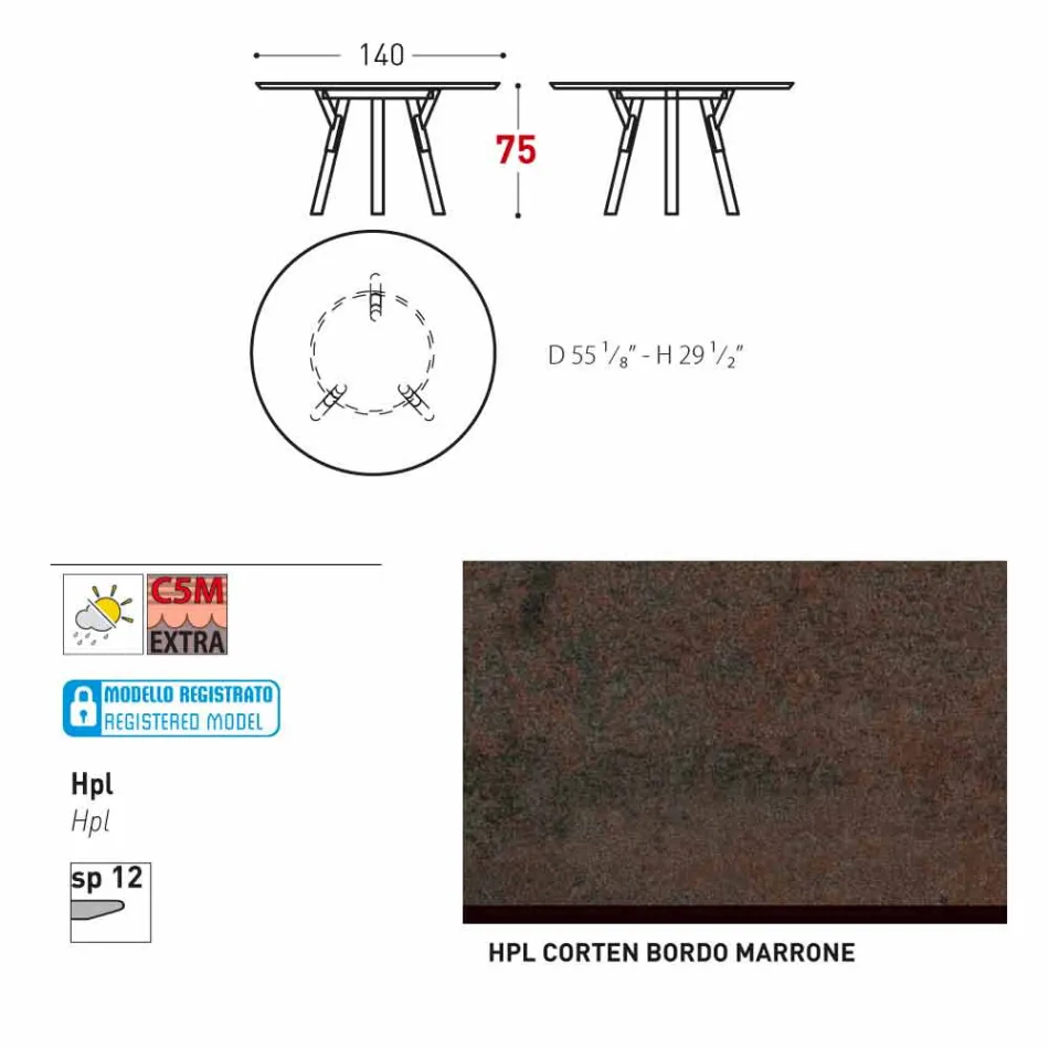 Varaschin Link contemporary garden round table, H 75 cm Viadurini