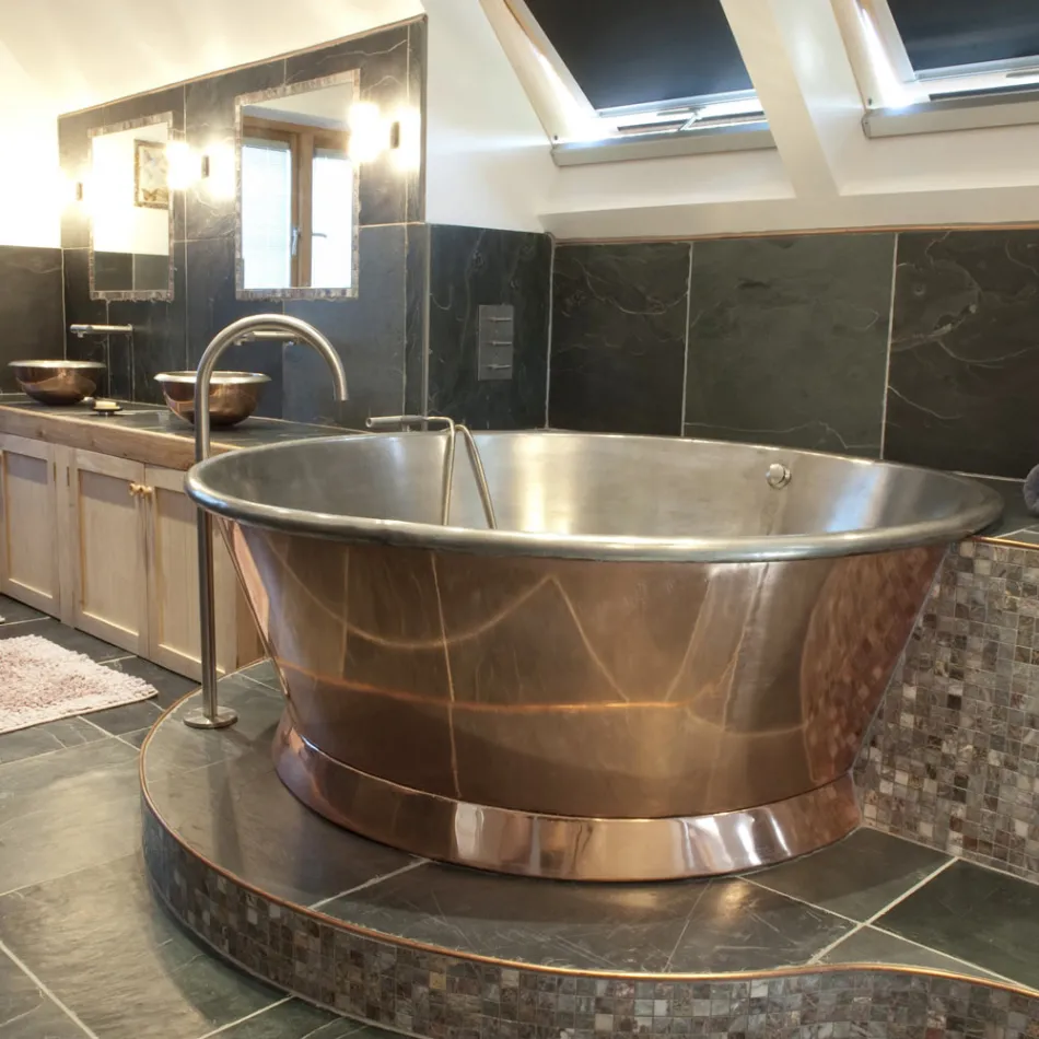 Vintage copper freestanding bathtub, Vanessa white iron plated Viadurini