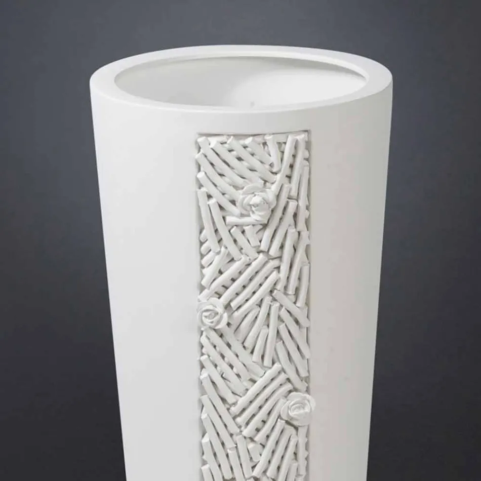 Tall Indoor Vase in White Ceramic with Made in Italy Decoration - Calisto Viadurini