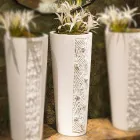 Tall Indoor Vase in White Ceramic with Made in Italy Decoration - Calisto Viadurini