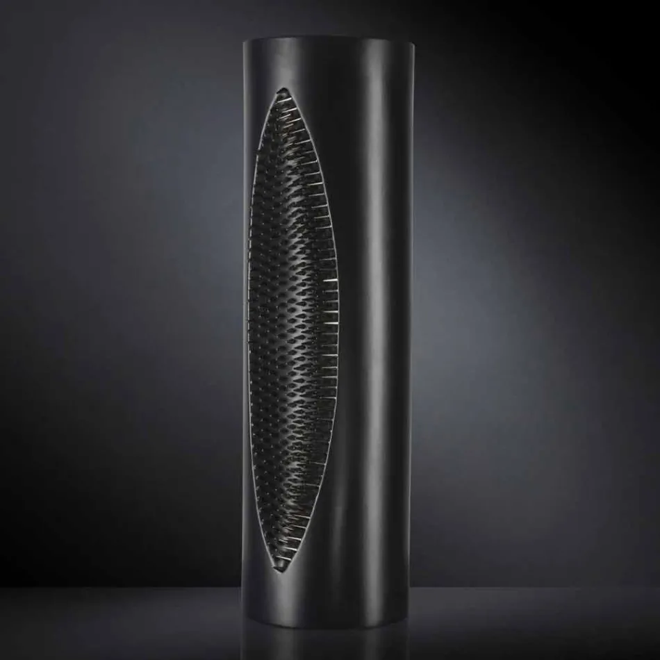 Tall Indoor Vase in Matt Black Ceramic and Steel Made in Italy - Jesolo Viadurini