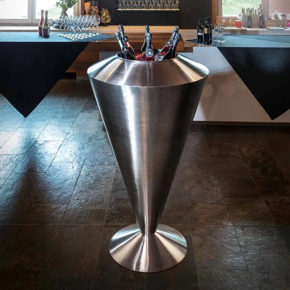 Tall Decorative Vase in Satin Steel Made in Italy Fine - Vesper Viadurini