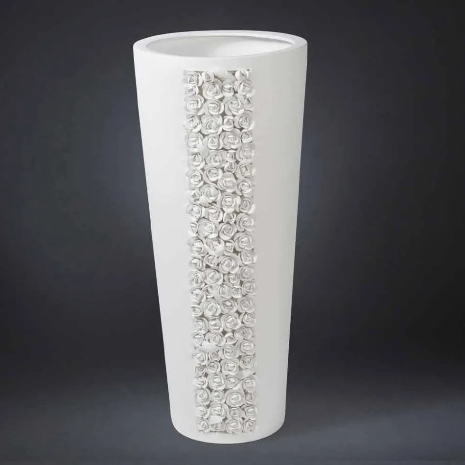 Tall White Ceramic Vase with Handmade in Italy Decoration - Calisto Viadurini