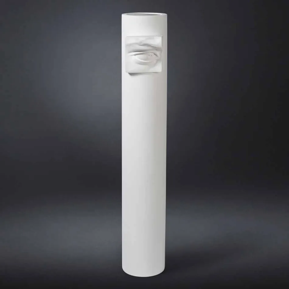Tall Vase in White Ceramic with Colored Detail Made in Italy - Monte Viadurini